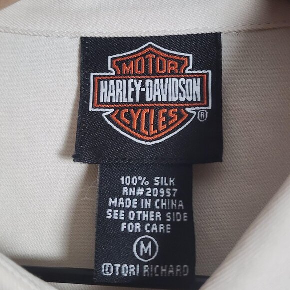 Harley Davidson Shirt Womens Medium Silk Button Front Embroidered Motorcycle - Picture 5 of 10